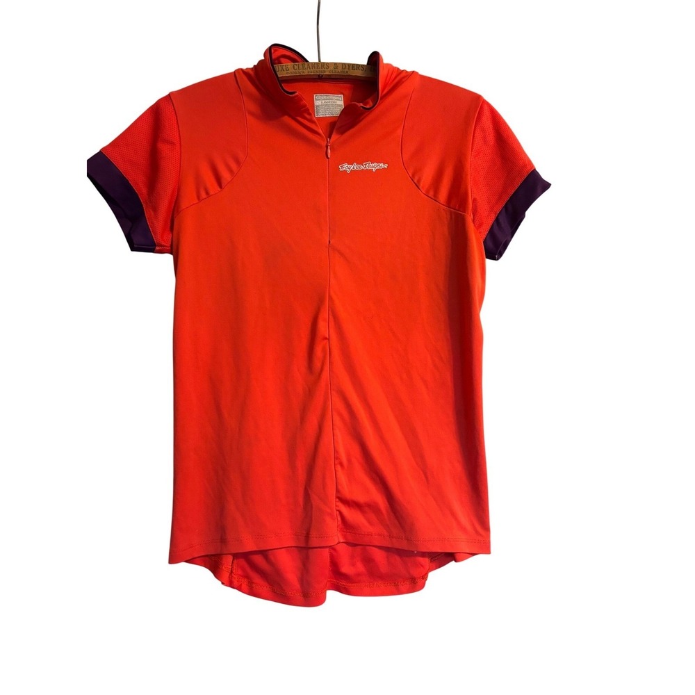Troy Lee Designs Mens L Orange Cycling Jersey Bike‎ Shirt Pockets 1/4 Zip Active